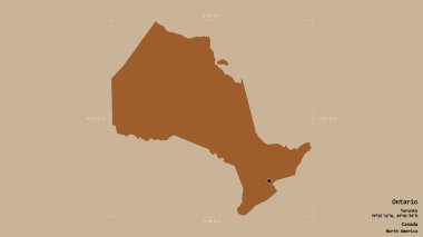 Ontario bölgesi, Kanada eyaleti, katı bir arka planda izole edilmiş bir sınır kutusunda. Etiketler. Desenli dokuların bileşimi. 3B görüntüleme