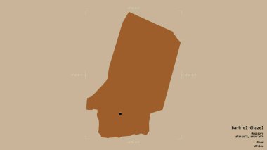 Barh el Ghazel bölgesi, Chad bölgesi, jeoreferatlı bir sınır kutusunda sağlam bir arka planda izole edilmiş. Etiketler. Desenli dokuların bileşimi. 3B görüntüleme