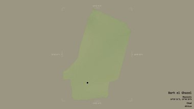 Barh el Ghazel bölgesi, Chad bölgesi, jeoreferatlı bir sınır kutusunda sağlam bir arka planda izole edilmiş. Etiketler. Topografik yardım haritası. 3B görüntüleme