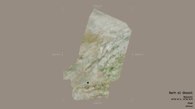 Barh el Ghazel bölgesi, Chad bölgesi, jeoreferatlı bir sınır kutusunda sağlam bir arka planda izole edilmiş. Etiketler. Uydu görüntüleri. 3B görüntüleme