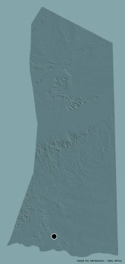 Çad 'ın başkenti Ennedi Est' in katı renk arkaplanı ile izole edilmiş hali. Renkli yükseklik haritası. 3B görüntüleme