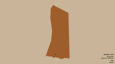 Ennedi Est bölgesi, Çad bölgesi, jeoreferatlı bir sınır kutusunda sağlam bir arka planda izole edilmiş. Etiketler. Desenli dokuların bileşimi. 3B görüntüleme