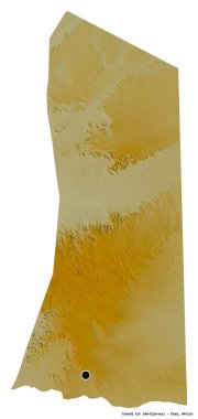 Ennedi Est, Çad bölgesi, başkenti beyaz arka planda izole edilmiş. Topografik yardım haritası. 3B görüntüleme