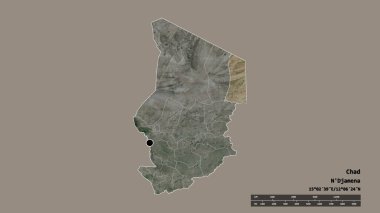 Başkenti, ana bölgesel bölümü ve ayrılmış Ennedi Est bölgesi ile Çad 'ın dejenere edilmiş şekli. Etiketler. Uydu görüntüleri. 3B görüntüleme