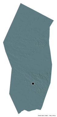 Ennedi Ouest, Çad bölgesi, başkenti beyaz arka planda izole edilmiş. Renkli yükseklik haritası. 3B görüntüleme