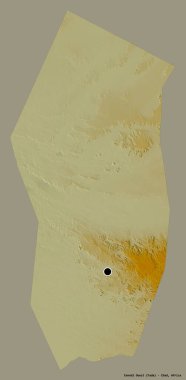 Çad 'ın başkenti Ennedi Ouest' in katı renk arkaplanı ile izole edilmiş hali. Topografik yardım haritası. 3B görüntüleme