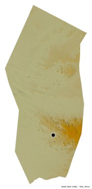 Ennedi Ouest, Çad bölgesi, başkenti beyaz arka planda izole edilmiş. Topografik yardım haritası. 3B görüntüleme