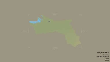 Hacı-Lamis bölgesi, Çad bölgesi, jeoreferatlı bir sınır kutusunda sağlam bir arka planda izole edilmiş. Etiketler. Topografik yardım haritası. 3B görüntüleme