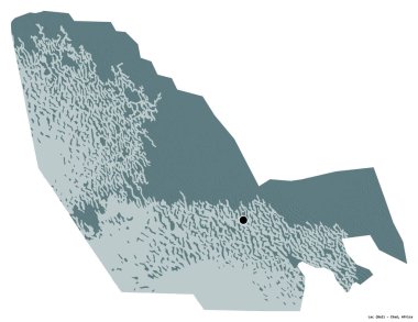 Başkenti beyaz arka planda izole edilmiş olan Çad bölgesi Lac 'ın şekli. Renkli yükseklik haritası. 3B görüntüleme