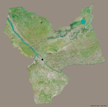 Çad 'ın başkenti Moyen-Chari' nin katı renk arkaplanı ile izole edilmiş hali. Uydu görüntüleri. 3B görüntüleme