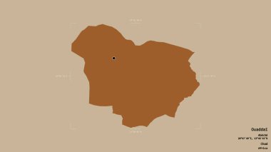 Ouaddai bölgesi, Chad bölgesi, jeoreferatlı bir sınır kutusunda sağlam bir arka planda izole edilmiş. Etiketler. Desenli dokuların bileşimi. 3B görüntüleme