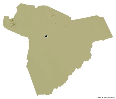 Salamat 'ın şekli, Chad bölgesi, başkenti beyaz arka planda izole edilmiş. Topografik yardım haritası. 3B görüntüleme