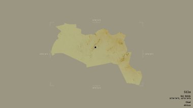 Sila bölgesi, Chad bölgesi, jeoreferatlı bir sınır kutusunda sağlam bir arka planda izole edilmiş. Etiketler. Topografik yardım haritası. 3B görüntüleme