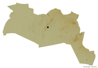 Başkenti beyaz arka planda izole edilmiş olan Çad bölgesi Sila 'nın şeklidir. Topografik yardım haritası. 3B görüntüleme