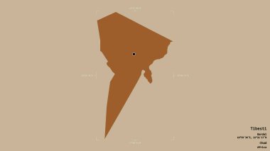 Tibesti bölgesi, Chad bölgesi, jeoreferatlı bir sınır kutusunda sağlam bir arka planda izole edilmiş. Etiketler. Desenli dokuların bileşimi. 3B görüntüleme