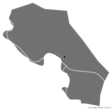 Çad 'ın başkenti Ville de N' Djamena 'nın beyaz arka planda izole edilmiş hali. Çift seviyeli yükseklik haritası. 3B görüntüleme