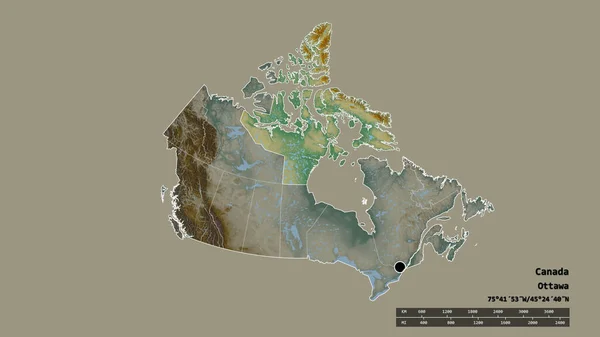 Desaturerad Form Kanada Med Dess Huvudstad Huvudsakliga Regionala Uppdelning Och — Stockfoto