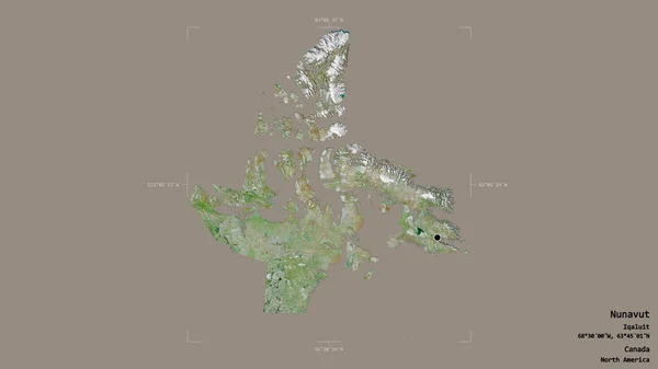 カナダの領土であるヌナヴートの地域は 洗練された境界の箱の中にしっかりとした背景に隔離されています ラベル 衛星画像 3Dレンダリング — ストック写真