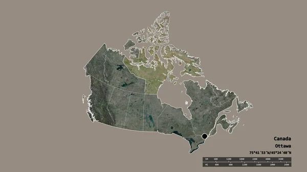 Forma Dessaturada Canadá Com Sua Capital Principal Divisão Regional Área — Fotografia de Stock
