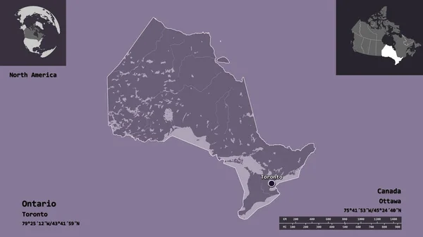 Forme Ontario Province Canada Capitale Échelle Distance Aperçus Étiquettes Carte — Photo