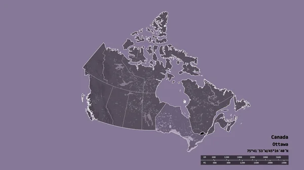Forme Désaturée Canada Avec Capitale Principale Division Régionale Région Séparée — Photo