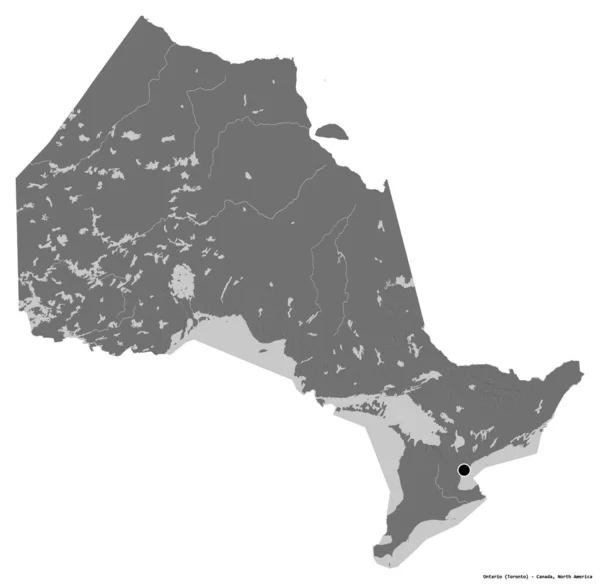 Kształt Ontario Prowincja Kanady Stolicą Odizolowaną Białym Tle Dwupoziomowa Mapa — Zdjęcie stockowe