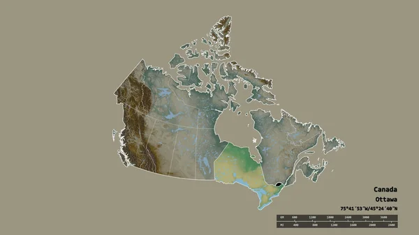 Forme Désaturée Canada Avec Capitale Principale Division Régionale Région Séparée — Photo