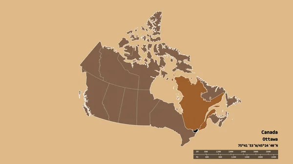 Ungesättigte Form Kanadas Mit Seiner Hauptstadt Der Wichtigsten Regionalen Teilung — Stockfoto