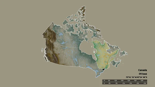 Forme Désaturée Canada Avec Capitale Principale Division Régionale Région Séparée — Photo