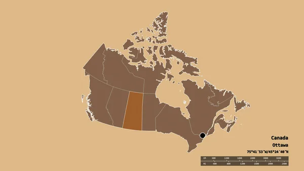 Desaturated Shape Canada Its Capital Main Regional Division Separated Saskatchewan — Stock Photo, Image