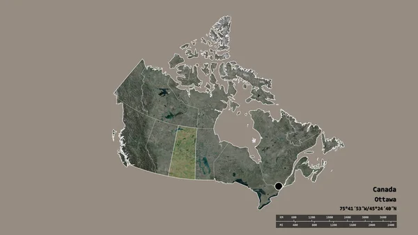 Vyprahlý Tvar Kanady Hlavním Městem Hlavní Regionální Divizí Oddělenou Oblastí — Stock fotografie