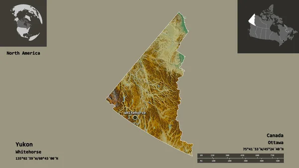 Shape Yukon Territory Canada Its Capital Distance Scale Previews Labels — Stock Photo, Image