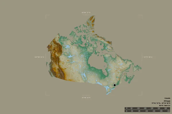 Área Canadá Isolada Fundo Sólido Uma Caixa Delimitadora Georreferenciada Divisão — Fotografia de Stock