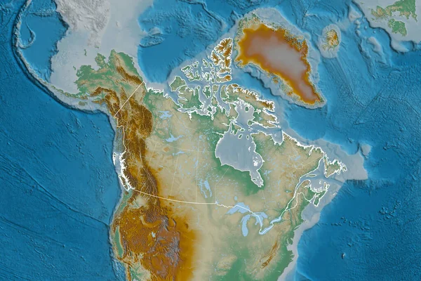 Kanada Kibővített Területe Országhatárral Nemzetközi Regionális Határokkal Topográfiai Domborzati Térkép — Stock Fotó