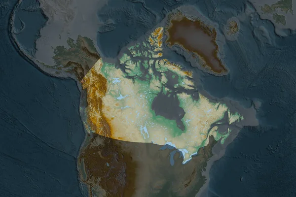 Forma Canadá Separada Pela Dessaturação Áreas Vizinhas Mapa Topográfico Relevo — Fotografia de Stock