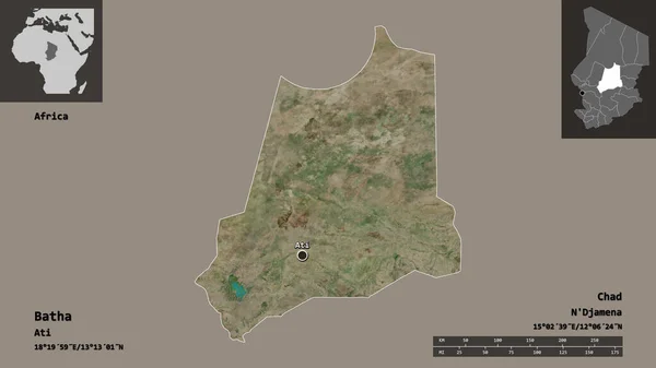 乍得地区巴塔的形状及其首都 距离刻度 预览和标签 卫星图像 3D渲染 — 图库照片