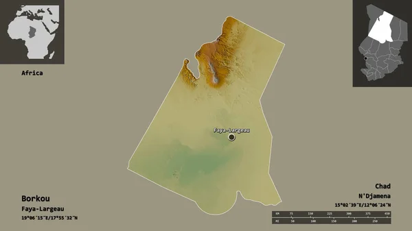 Tvar Borkou Region Čad Jeho Hlavní Město Měřítko Vzdálenosti Náhledy — Stock fotografie