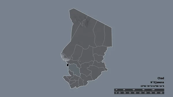 主要な地域部門と分離されたチャリ バギルミ地域でチャドの荒廃した形 ラベル 色の標高マップ 3Dレンダリング — ストック写真