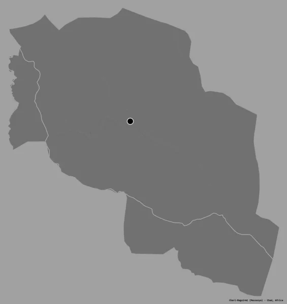 チャドの地域であるチャリ バギルミの形は その首都をしっかりとした色の背景に隔離しています 標高マップ 3Dレンダリング — ストック写真