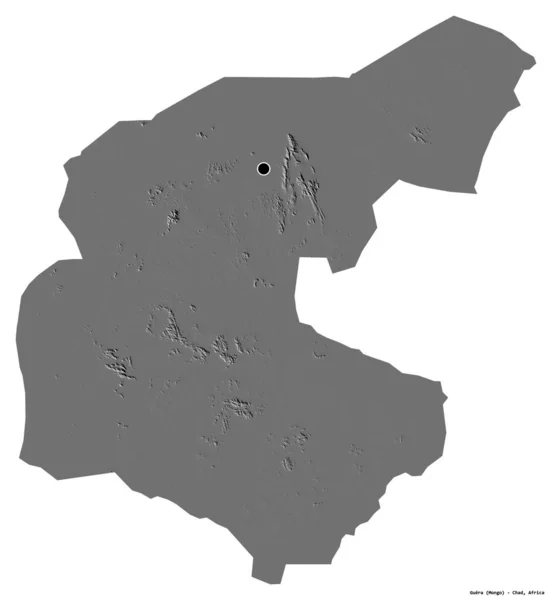 Form Guera Regionen Tchad Med Huvudstaden Isolerad Vit Bakgrund Höjdkarta — Stockfoto