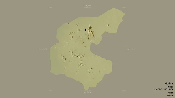 チャドの地域であるゲーラの地域は 洗練された境界ボックス内の強固な背景に隔離されています ラベル 地形図 3Dレンダリング — ストック写真