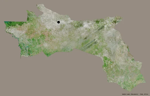 乍得地区Hadjer Lamis的形状 其首都为单色背景 卫星图像 3D渲染 — 图库照片