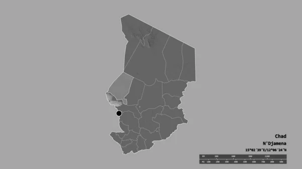 Forma Dessaturada Chade Com Sua Capital Principal Divisão Regional Área — Fotografia de Stock