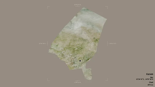 チャドの地域であるカナムの地域は 洗練された境界ボックス内の強固な背景に隔離されています ラベル 衛星画像 3Dレンダリング — ストック写真