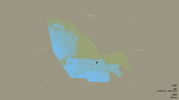 チャドの地域であるラックの地域は 洗練された境界ボックス内の強固な背景に隔離されています ラベル 地形図 3Dレンダリング — ストック写真