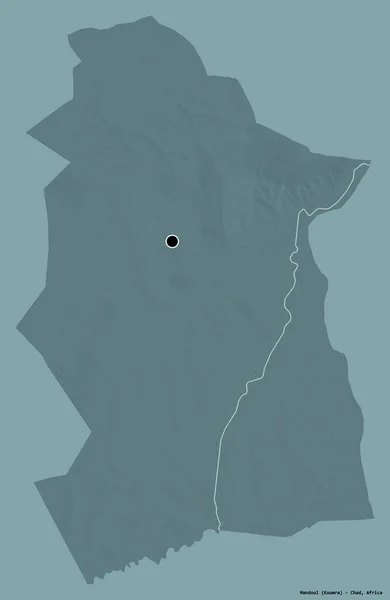 チャドの地域であるマンドゥルの形は その首都をしっかりとした色背景に孤立させています 色の標高マップ 3Dレンダリング — ストック写真