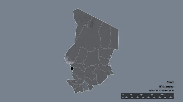 主要な地域部門と分離されたマンドゥール地域とチャドの荒廃した形 ラベル 色の標高マップ 3Dレンダリング — ストック写真