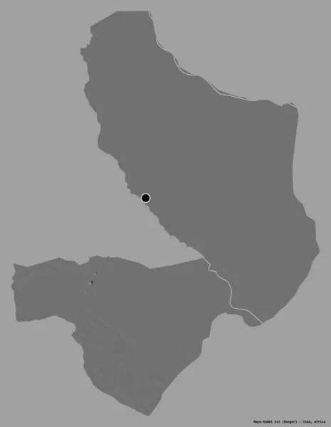 乍得地区Mayo Kebbi Est的形状 其首都为单色背景 Bilevel高程图 3D渲染 — 图库照片