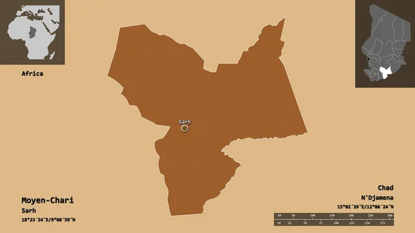 Shape Moyen Chari Region Chad Its Capital Distance Scale Previews — Stock Photo, Image