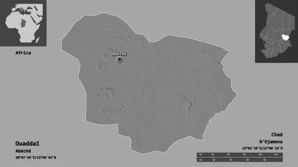Forme Ouaddai Région Tchad Capitale Échelle Distance Aperçus Étiquettes Carte — Photo